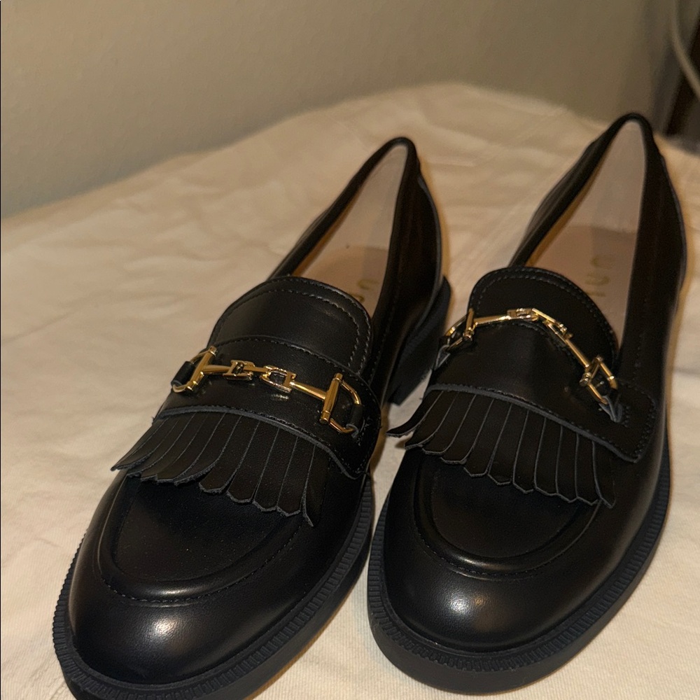 Unisa Black Flats with Gold Chain Detail